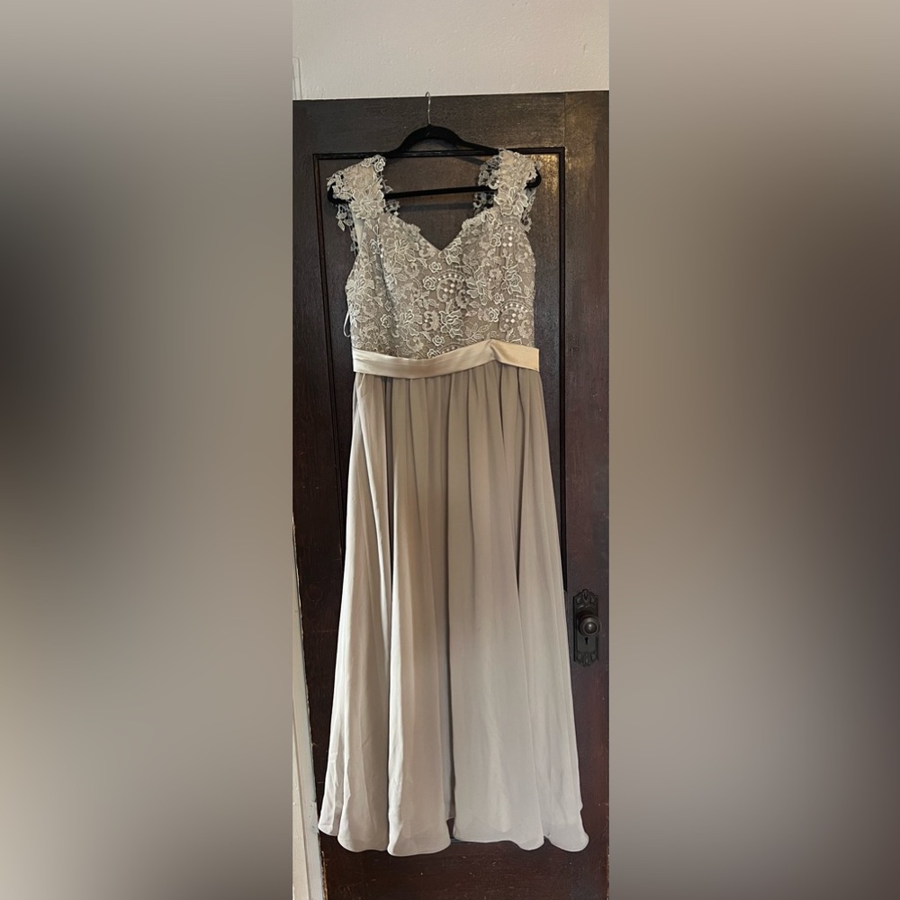 Grey Long Lace Dress, Backless lace dress, long open back with cap sleeves